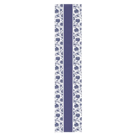 Elegant blauw en wit Damasks 2 Korte Tafelloper (Voorkant)