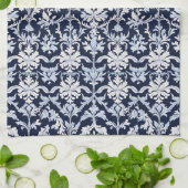 Elegant Blauw en Wit Damast Theedoek (Gevouwen)
