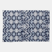 Elegant Blauw en Wit Damast Theedoek (Horizontaal)