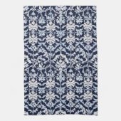 Elegant Blauw en Wit Damast Theedoek (Verticaal)