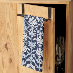 Elegant Blauw en Wit Damast Theedoek