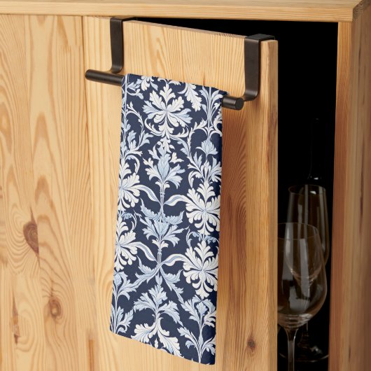 Elegant Blauw en Wit Damast Theedoek (Derde Gevouwen)