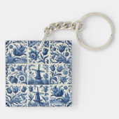 Elegant Blauw en Wit Delft Tegel Sleutelhanger (Achterkant)