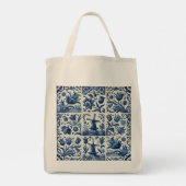 Elegant Blauw en Wit Delft Tegel Tote Bag (Achterkant)
