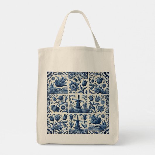 Elegant Blauw en Wit Delft Tegel Tote Bag (Achterkant)