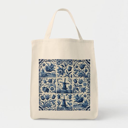 Elegant Blauw en Wit Delft Tegel Tote Bag (Voorkant)