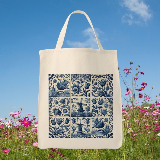 Elegant Blauw en Wit Delft Tegel Tote Bag