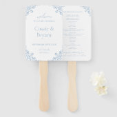 Elegant blauw en wit fan huwelijksprogramma handwaaier (Voorkant en achterkant)