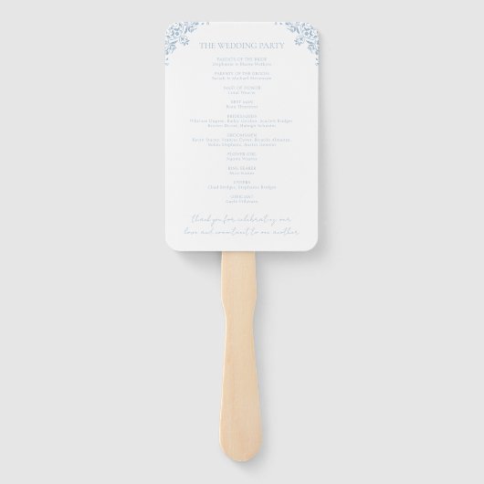 Elegant blauw en wit  fan huwelijksprogramma handwaaier (Achterkant)