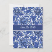 Elegant Blauw en Wit Floral Chintz Kaart (Achterkant)