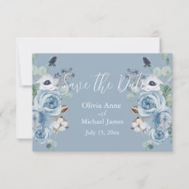 Elegant blauw en wit Floral Manuscript sparen de D Save The Date