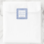 Elegant Blauw en Wit Frans Kant Vierkante Sticker (Tas)