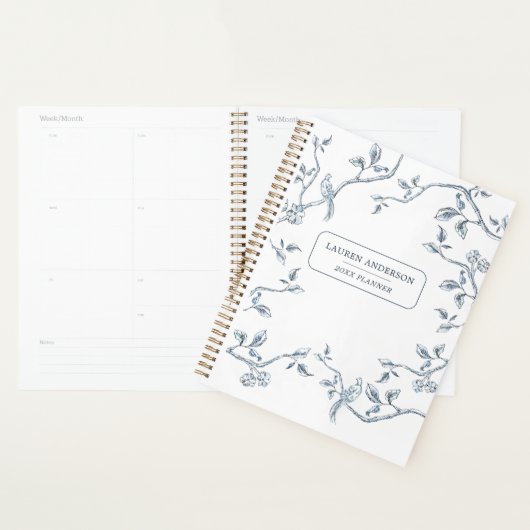 Elegant blauw en wit Frans pluisbord Planner (Display)