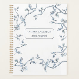 Elegant blauw en wit Frans pluisbord Planner