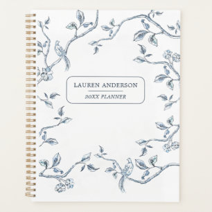 Elegant blauw en wit Frans pluisbord Planner