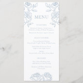 Elegant blauw en wit Franse Rozen bruiloft menu (Voorkant)