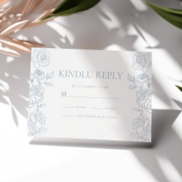 Elegant blauw en wit Franse Rozen bruiloft RSVP Kaartje