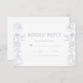 Elegant blauw en wit Franse Rozen bruiloft RSVP Kaartje (Voorkant / Achterkant)