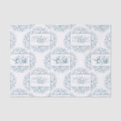 Elegant Blauw en Wit Gegraveerd Bloemen Tissuepapier (Voorkant)