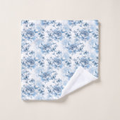 Elegant Blauw en Wit Gegraveerde Pioenrozen Bad Handdoek (Wasdoekje)