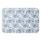 Elegant Blauw en Wit Gegraveerde Pioenrozen Badmat (Voorkant)