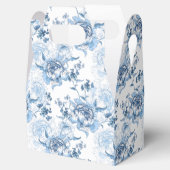 Elegant Blauw en Wit Gegraveerde Pioenrozen Bedankdoosjes (Geopend)