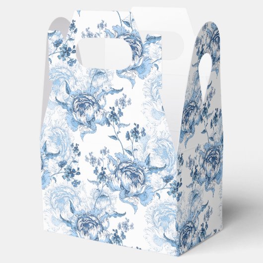 Elegant Blauw en Wit Gegraveerde Pioenrozen Bedankdoosjes (Geopend)