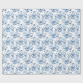 Elegant Blauw en Wit Gegraveerde Pioenrozen Cadeaupapier (Vlak)