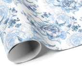 Elegant Blauw en Wit Gegraveerde Pioenrozen Cadeaupapier (Rol Hoek)