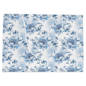 Elegant Blauw en Wit Gegraveerde Pioenrozen Groot Cadeauzakje (Achterkant)