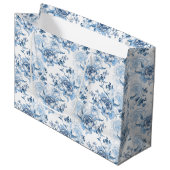 Elegant Blauw en Wit Gegraveerde Pioenrozen Groot Cadeauzakje (Voorkant Gekanteld)