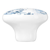 Elegant Blauw en Wit Gegraveerde Pioenrozen Keramische Knop (Zijkant)