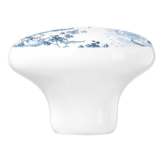 Elegant Blauw en Wit Gegraveerde Pioenrozen Keramische Knop (Zijkant)