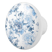 Elegant Blauw en Wit Gegraveerde Pioenrozen Keramische Knop (Rechts)