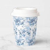 Elegant Blauw en Wit Gegraveerde Pioenrozen Papieren Bekers (Rechts)