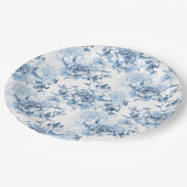 Elegant Blauw en Wit Gegraveerde Pioenrozen Papieren Bordje (Gekanteld)