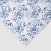 Elegant Blauw en Wit Gegraveerde Pioenrozen Tissuepapier (Detail)