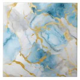 Elegant Blauw En Wit Goud Marmer Patroon Tegeltje