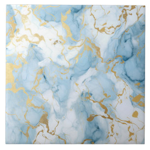 Elegant Blauw En Wit Goud Marmer Patroon Tegeltje