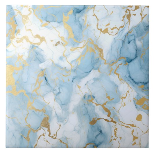 Elegant Blauw En Wit Goud Marmer Patroon Tegeltje (Voorkant)