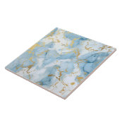Elegant Blauw En Wit Goud Marmer Patroon Tegeltje (Zijkant)