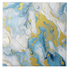 Elegant Blauw En Wit Goud Marmer Patroon Tegeltje