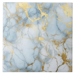 Elegant Blauw En Wit Goud Marmer Patroon Tegeltje