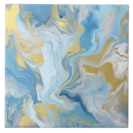 Elegant Blauw En Wit Goud Marmer Patroon Tegeltje