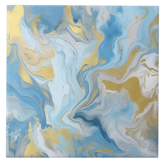 Elegant Blauw En Wit Goud Marmer Patroon Tegeltje (Voorkant)