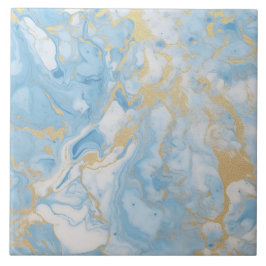 Elegant Blauw En Wit Goud Marmer Patroon Tegeltje