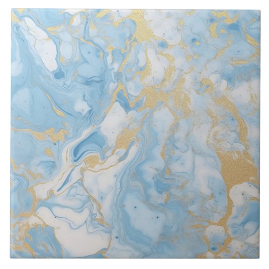 Elegant Blauw En Wit Goud Marmer Patroon Tegeltje (Voorkant)