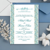 Elegant Blauw en Wit Islamitisch Arabisch Nikkah Kaart