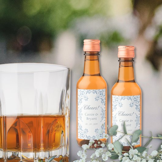 Elegant blauw en wit juichen stijlvolle bruiloft wijn etiket