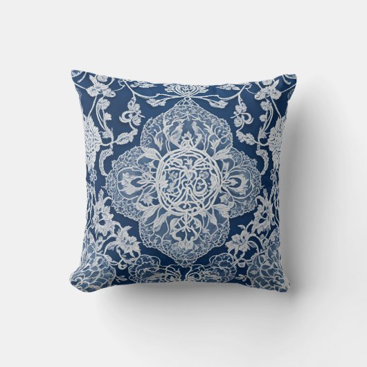 Elegant blauw en wit kant effect kussen (Voorkant)